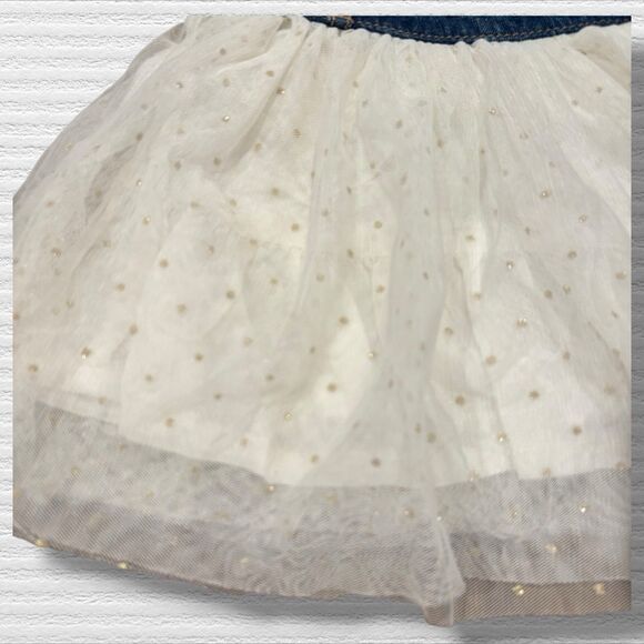 Oshkosh Toddler Girls 24M Denim Tulle Overall Dress Gold Sparkle Polka Dots - Picture 2 of 4